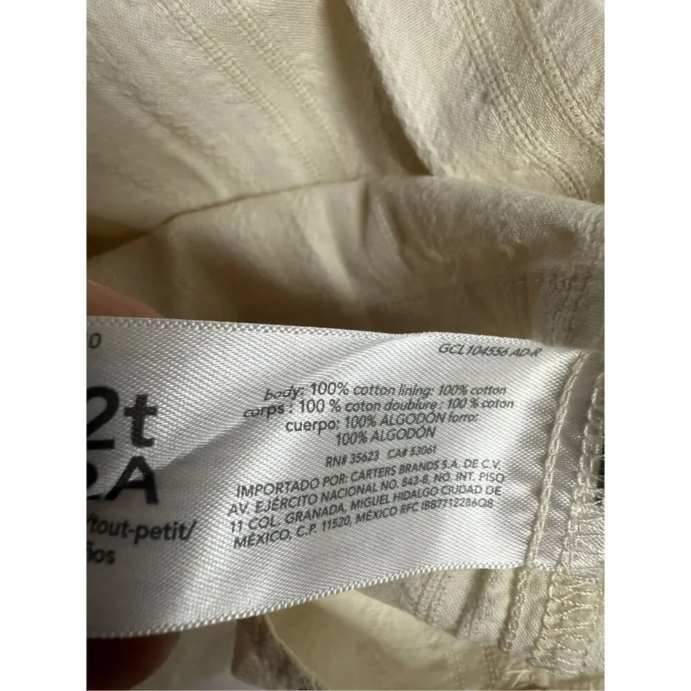 Carter’s Baby Eyelet Seersucker Top Long Sleeve Cotton Cream Size 2T